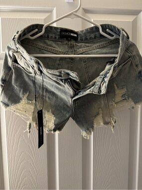 Fashion Nova Distressed Light Blue Denim Shorts